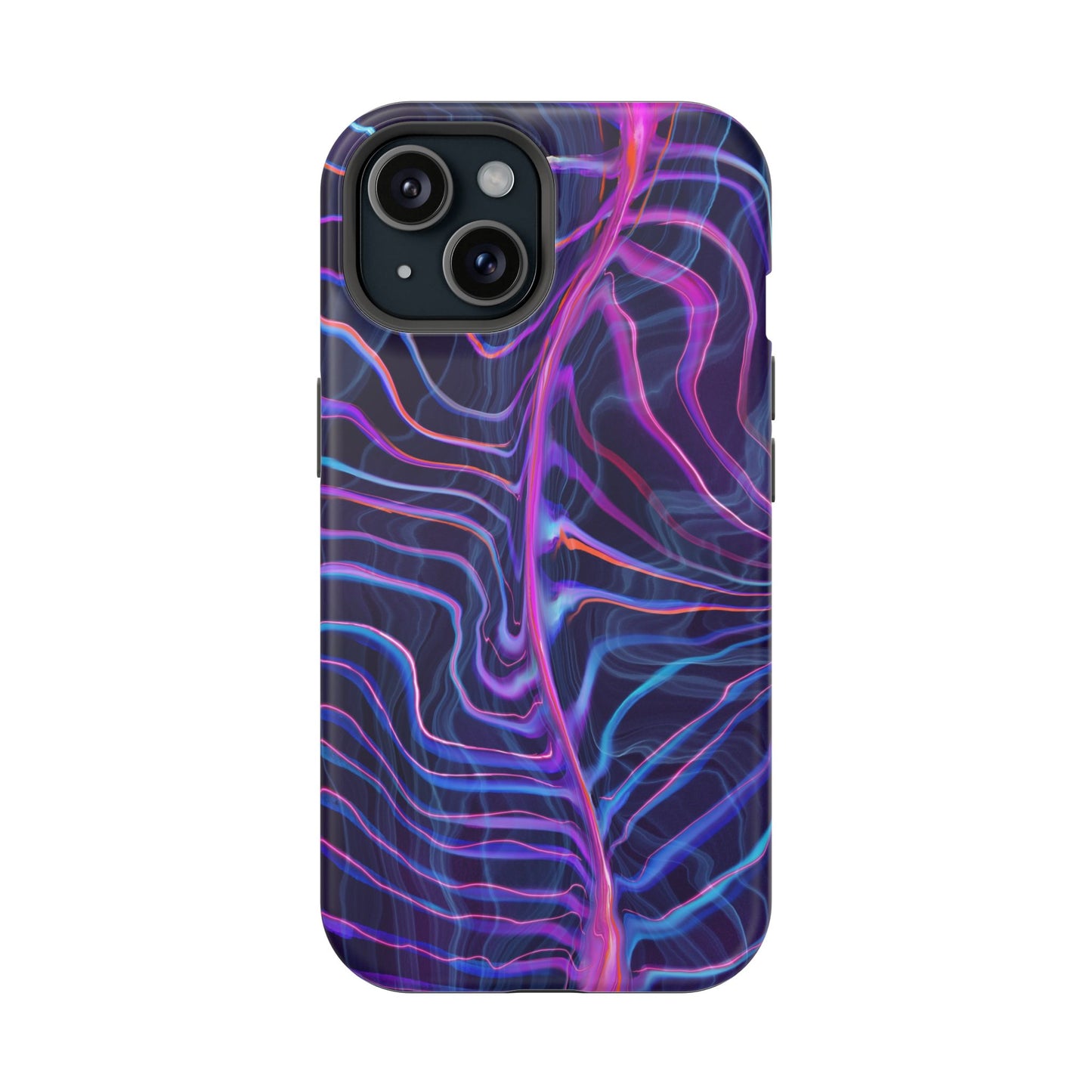 Electric Wave Magnetic Tough Case for iPhone with a psychedelic and trippy pattern featuring shades of blue and purple.