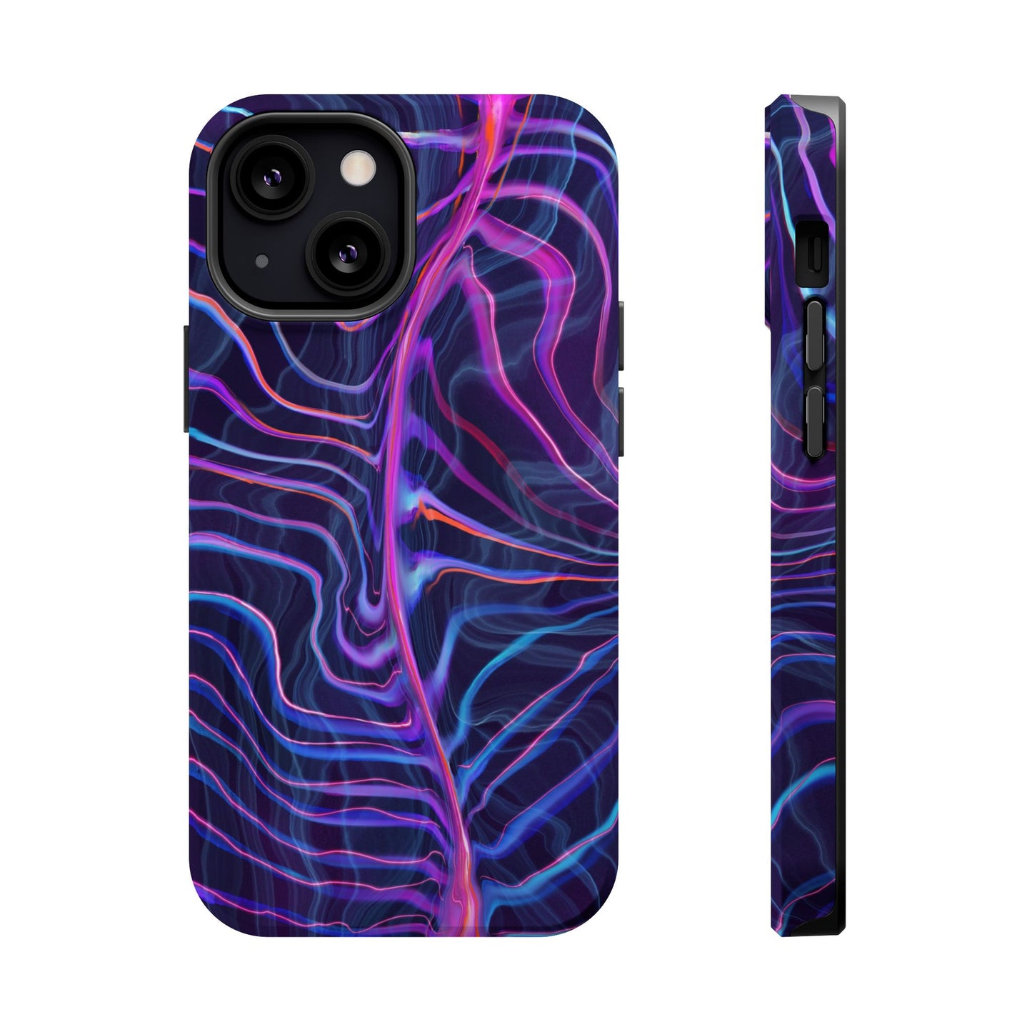 Electric Wave Magnetic Tough Case for iPhone. Vibrant psychedelic pattern featuring shades of blue and purple.