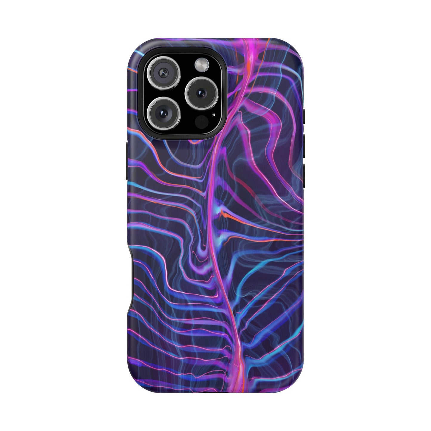 The back of the Electric Wave Magnetic Tough Case for iPhone which features a vibrant psychedelic painting with shades of blue and purple.