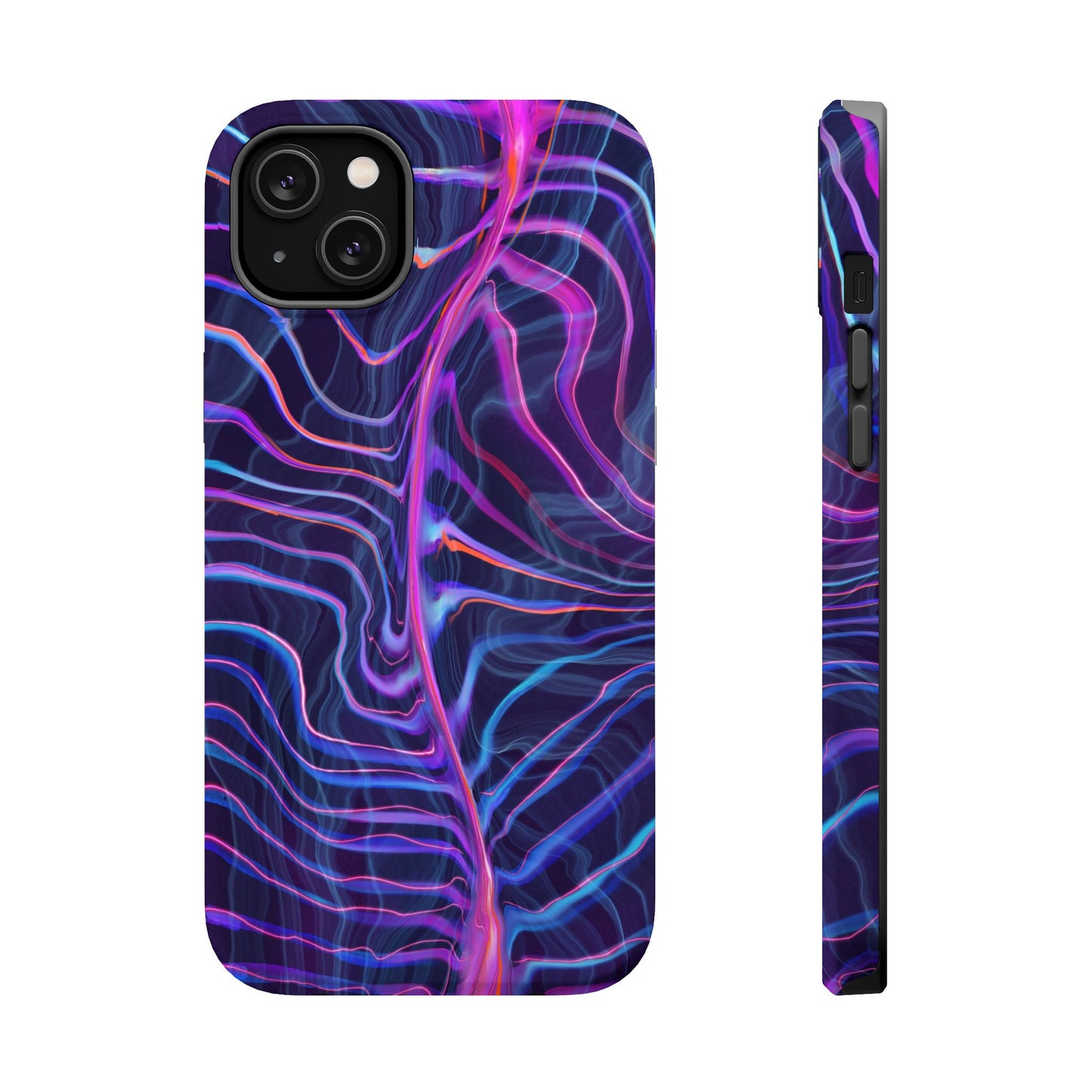 Electric Wave Magnetic Tough Case for iPhone with a bold psychedelic pattern featuring shades of blue and purple.