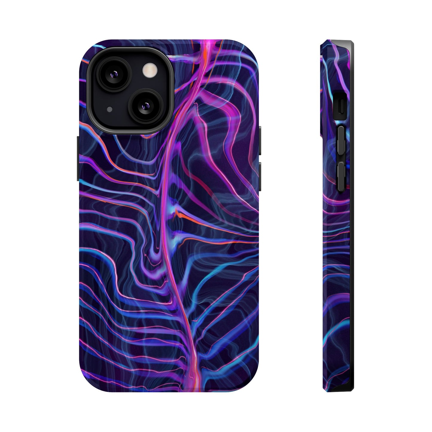 Electric Wave Magnetic Tough Case for iPhone featuring blue and purple lines.