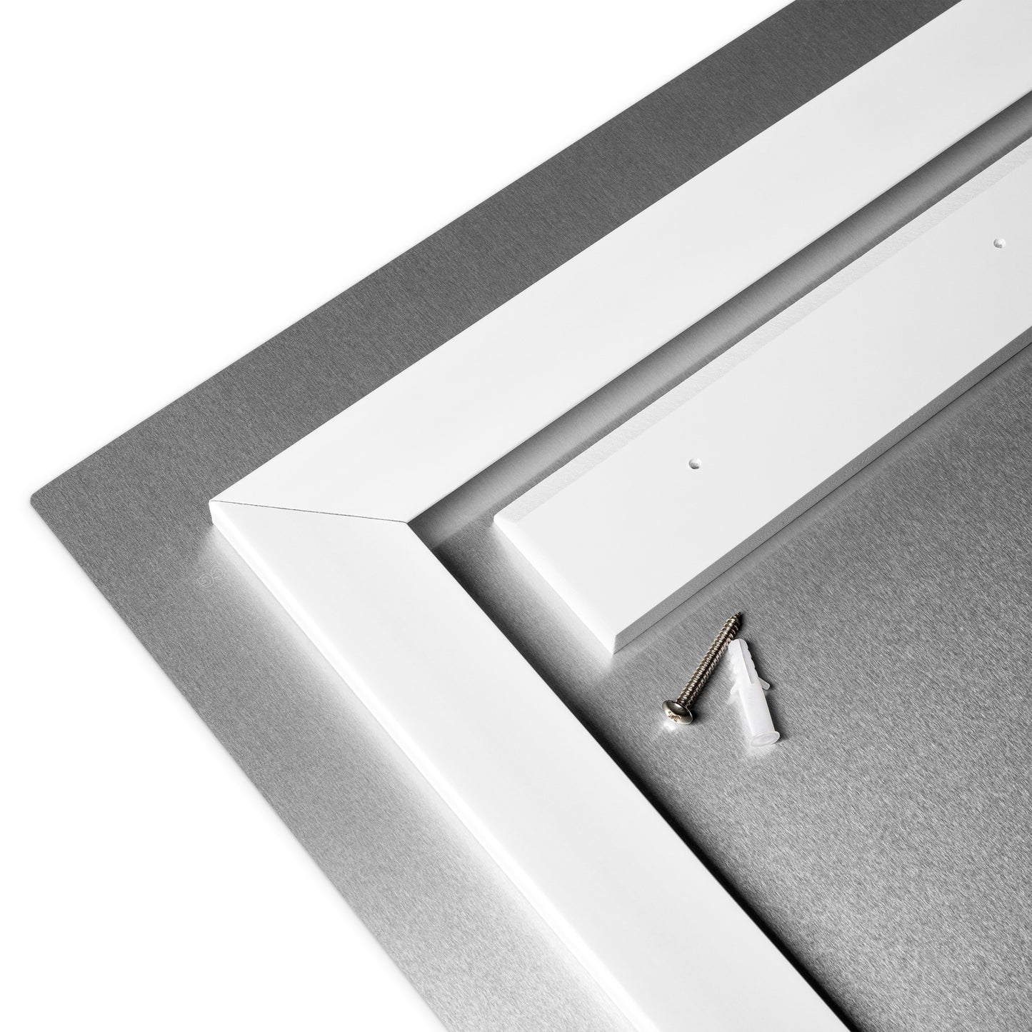 Detail showing the back corner of the 8x10 inch glossy metal print with included hardware.