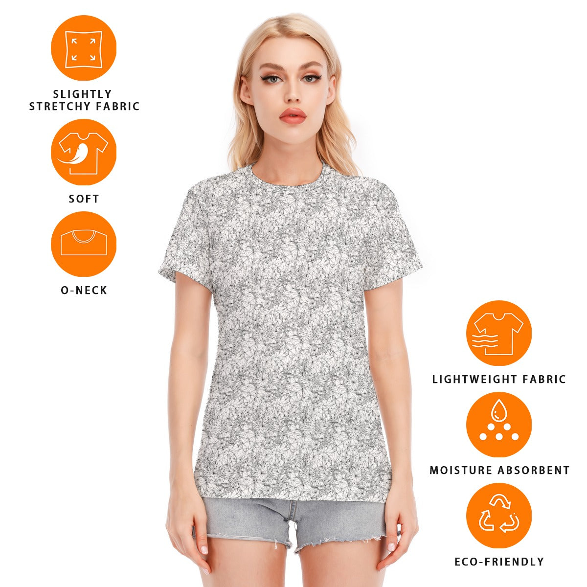Black and White Tri-Mesh Geometric Womens Cotton T-shirt features