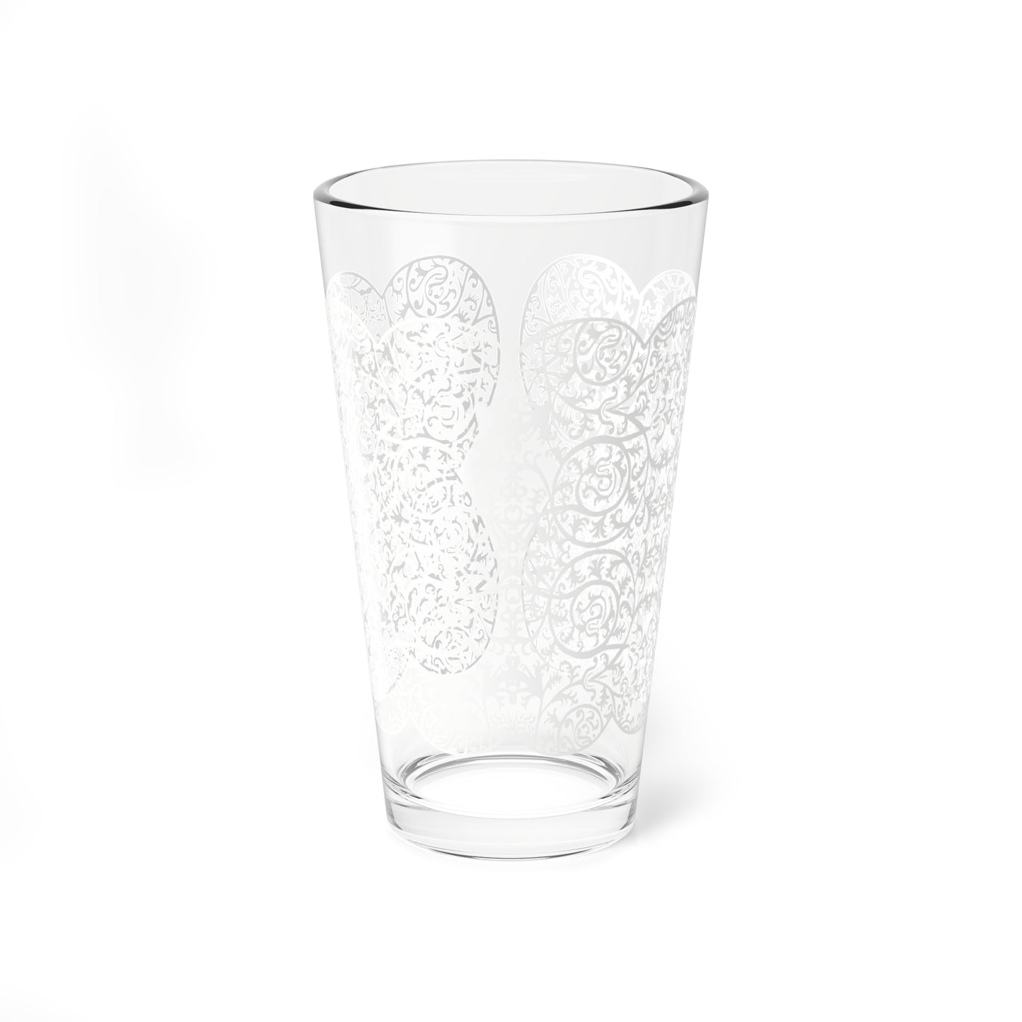 Clear glass with floral lace embossing on a white background