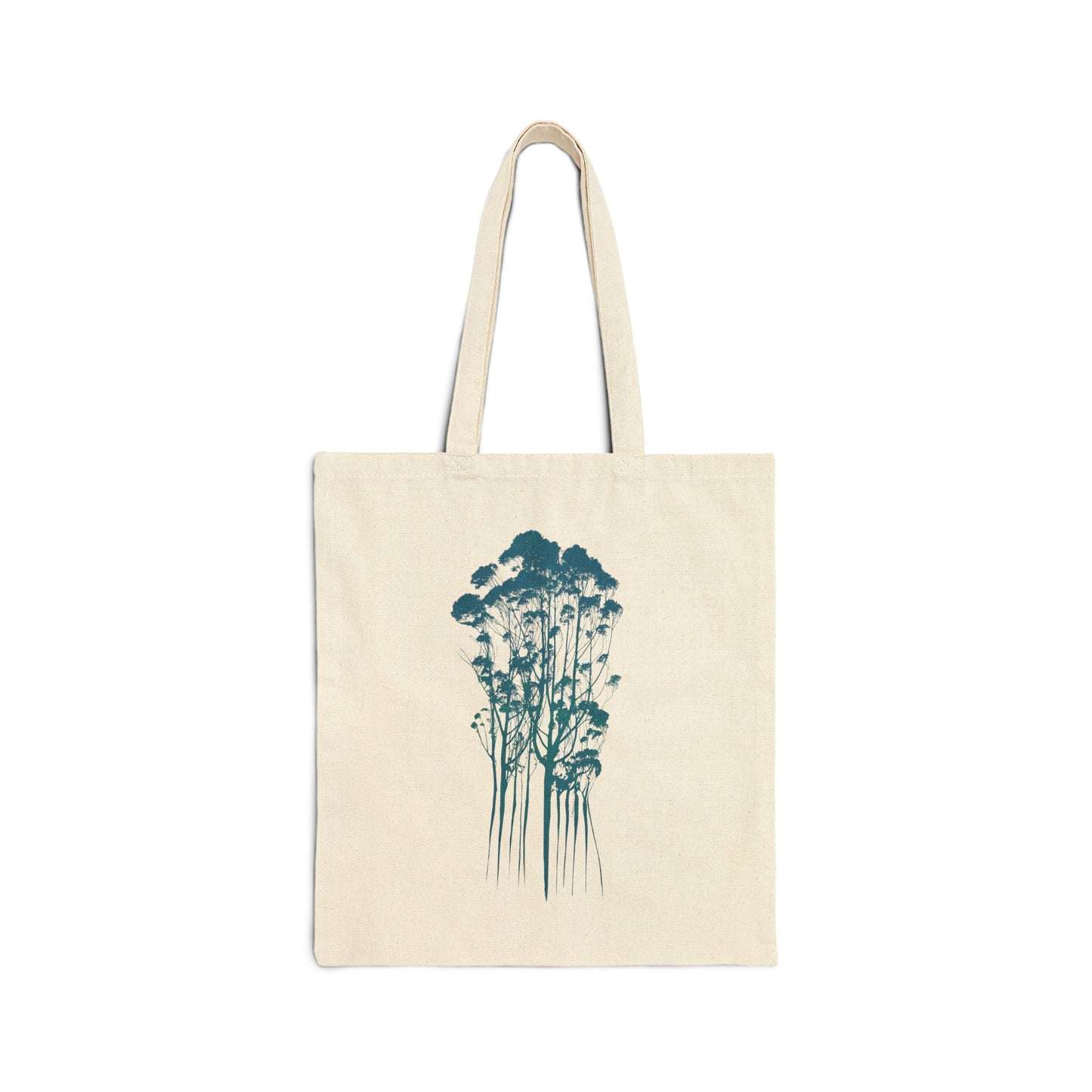 Eco-Friendly Cotton Canvas Tote Bag with Delicate Trees Drawing in Natural