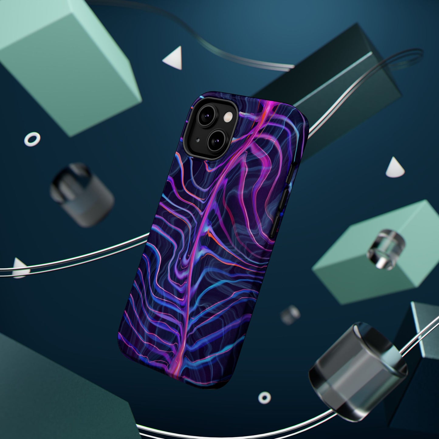 Electric Wave Magnetic Tough Case for iPhone – Vibrant, Durable Protection with a Sleek Design floating.