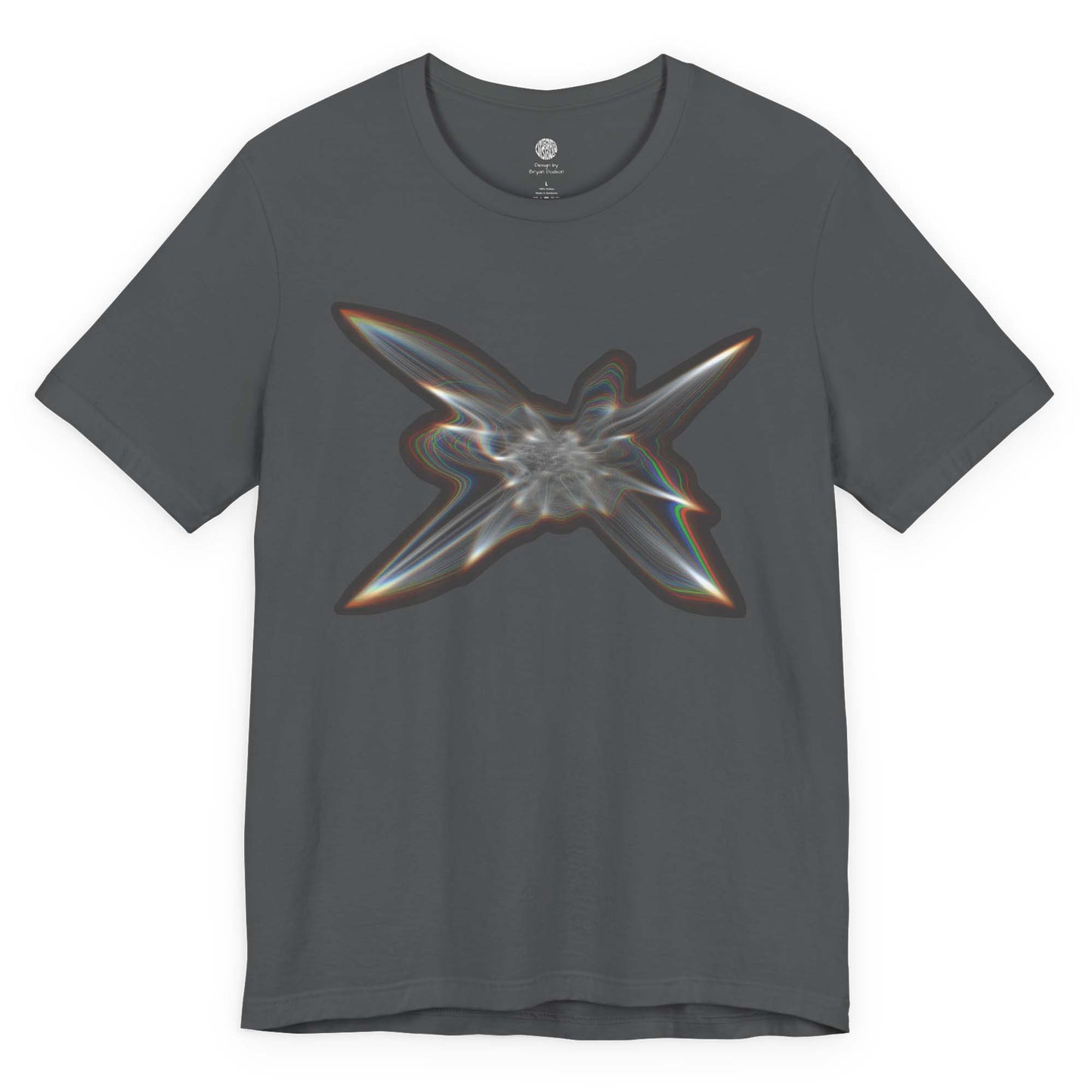 Front view of the Light Within graphic t-shirt in Asphalt color.