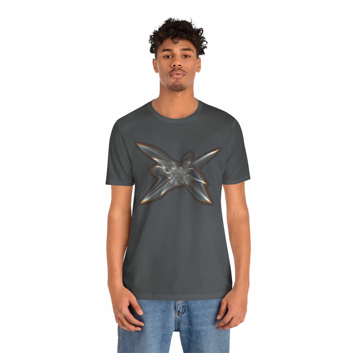 Guy wearing the Light Within graphic tee in Asphalt color.
