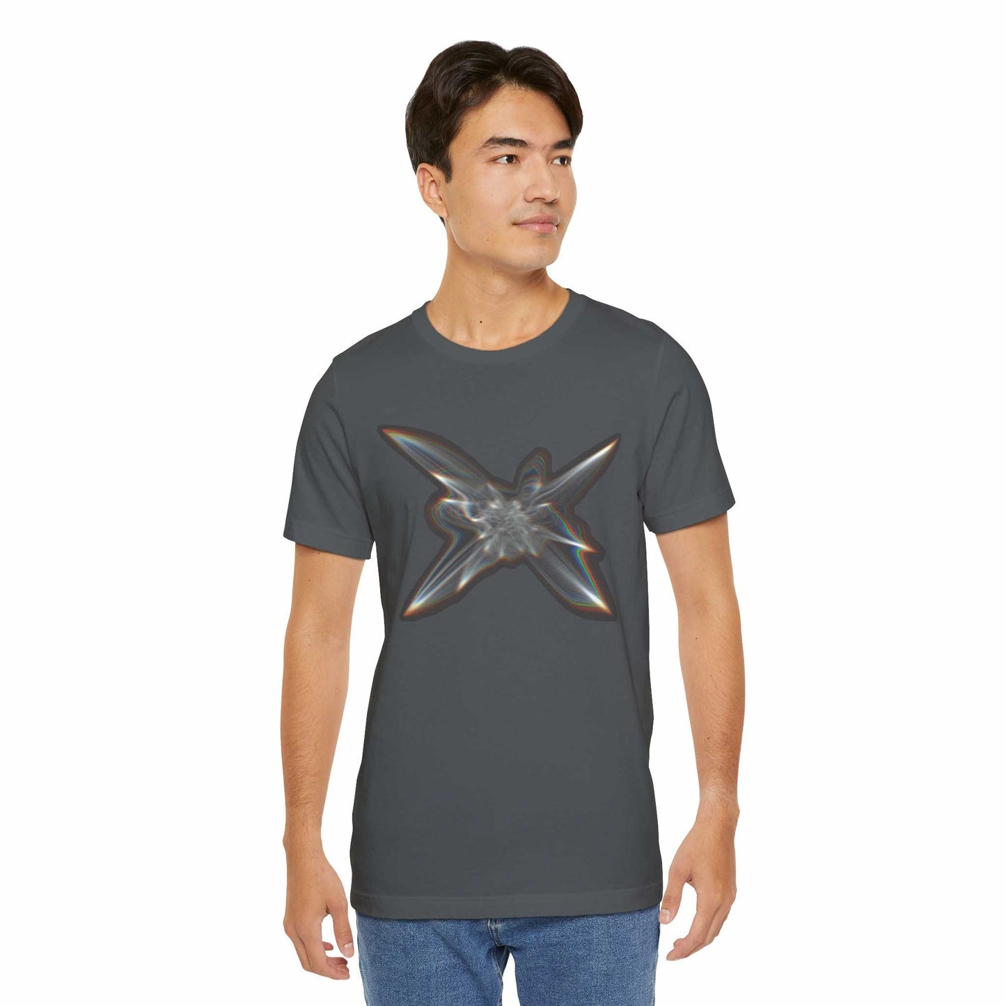 A man wearing Light Within graphic t-shirt.
