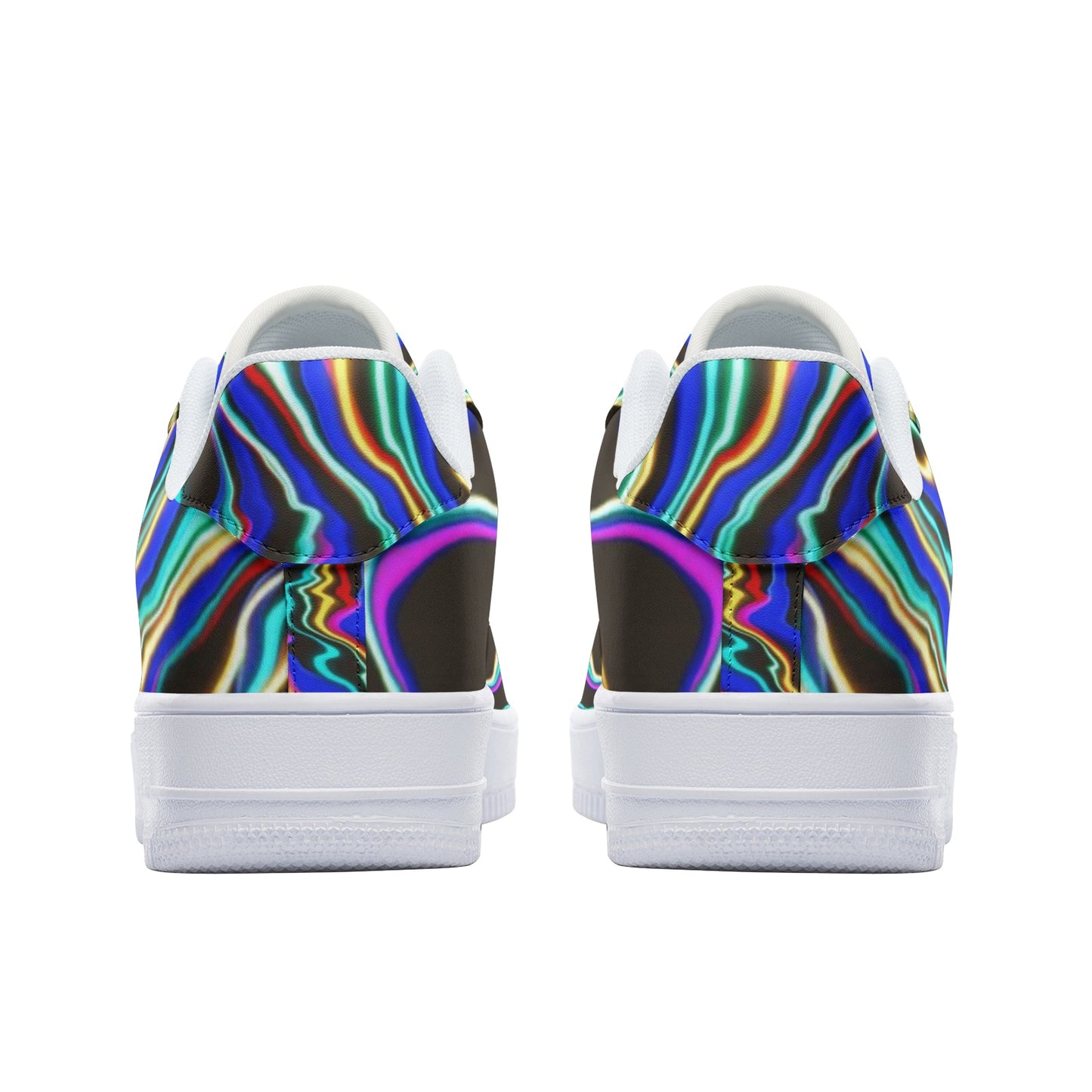 Back view of shoes called Low Top Leather Sneakers with Colorful Dark Abstract