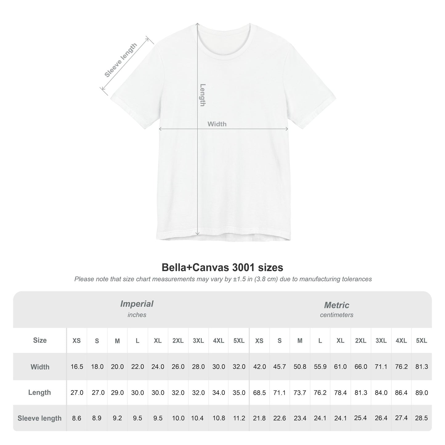 Size chart for Front view of gray Light Within Graphic t-shirt standard fit