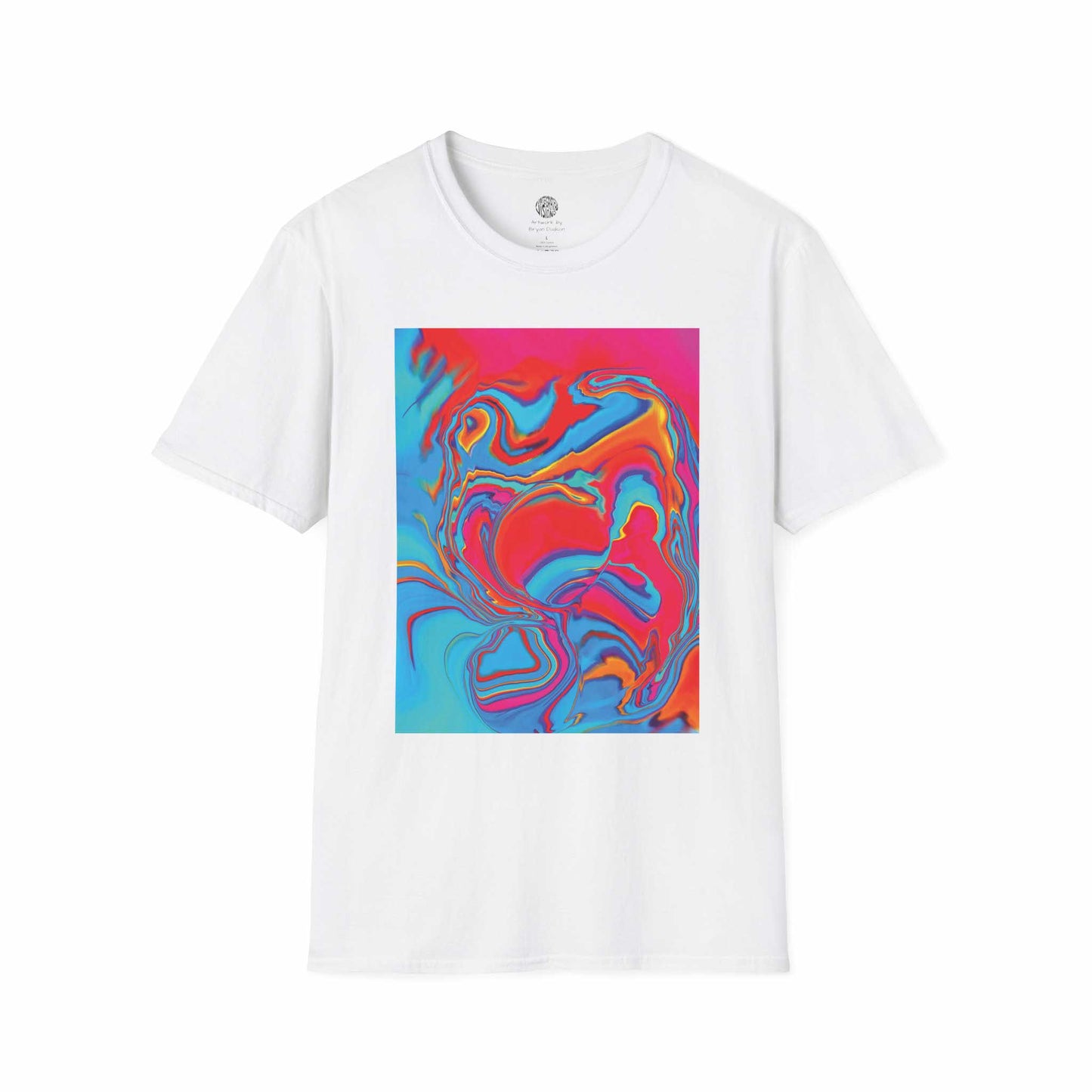 Front view of the Softstyle T-Shirt Improvisational Abstract in white.
