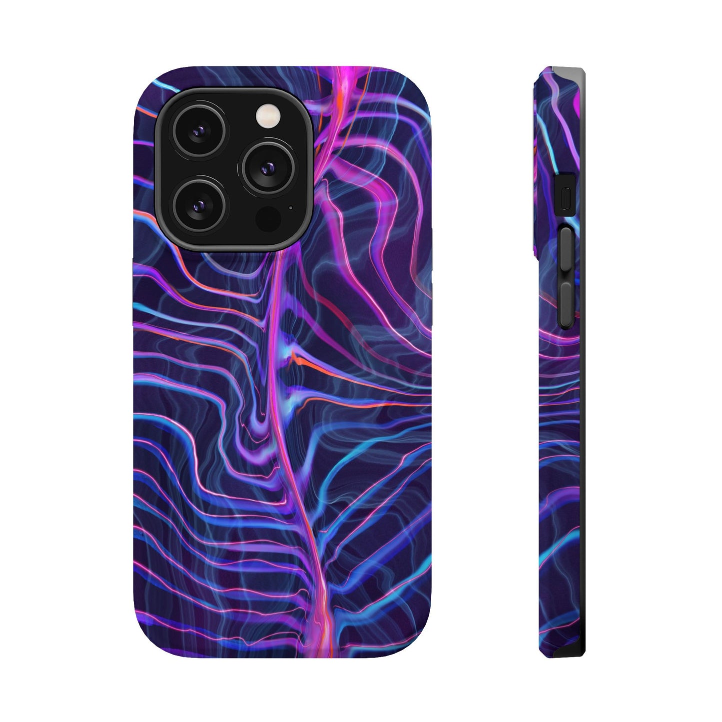 Electric Wave Magnetic Tough Case for iPhone featuring shades of blue and purple.