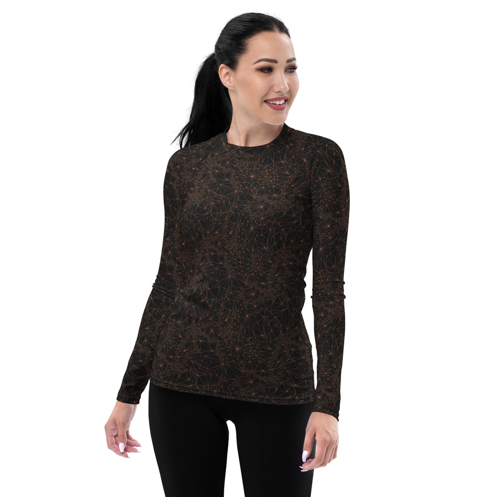 A woman wearing Tri-Mesh Geometric Women's Long Sleeve UV 50 Plus Shirt