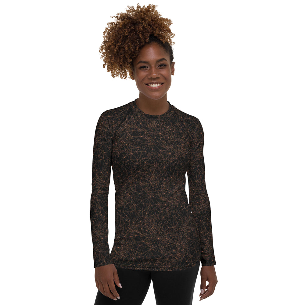 A woman wearing Tri-Mesh Geometric Women's Long Sleeve UV 50 Plus Shirt 2