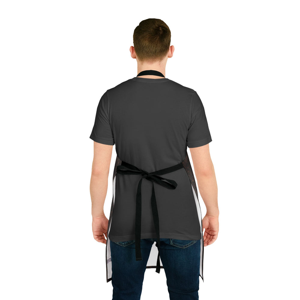 Back of man wearing Apron with Black Straps featuring Geometric Tri Mesh Pattern