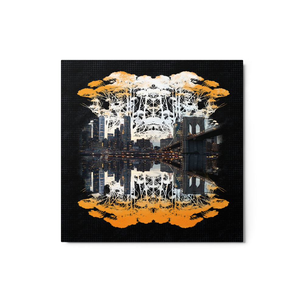 Delicate Trees NYC Reflection by Michelle Penland Dodson Print on Metal 12 x 12