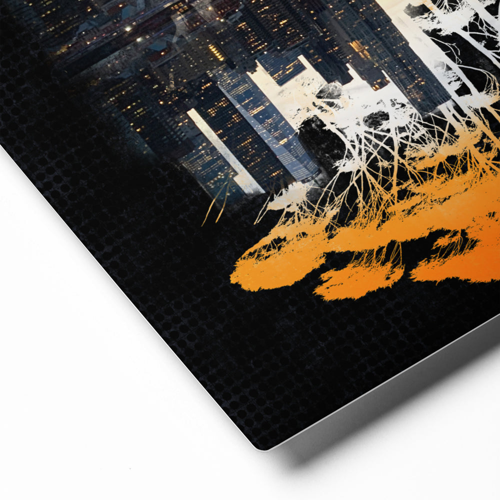 Detail of Delicate Trees NYC Reflection by Michelle Penland Dodson, Print on Metal 12x12