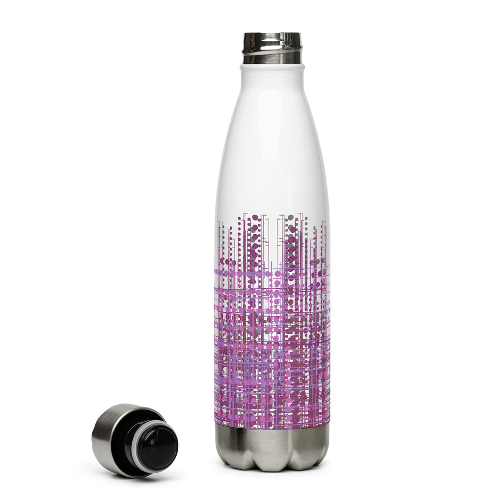 Digi Dots by Michelle Penland Dodson, Stainless steel insulated 17 ounce water bottle with top off to the side.