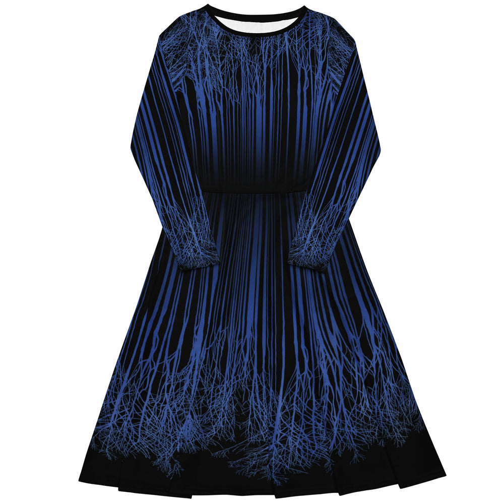 Front view of Down Trees Long Sleeve Midi Dress by Michelle Penland Dodson