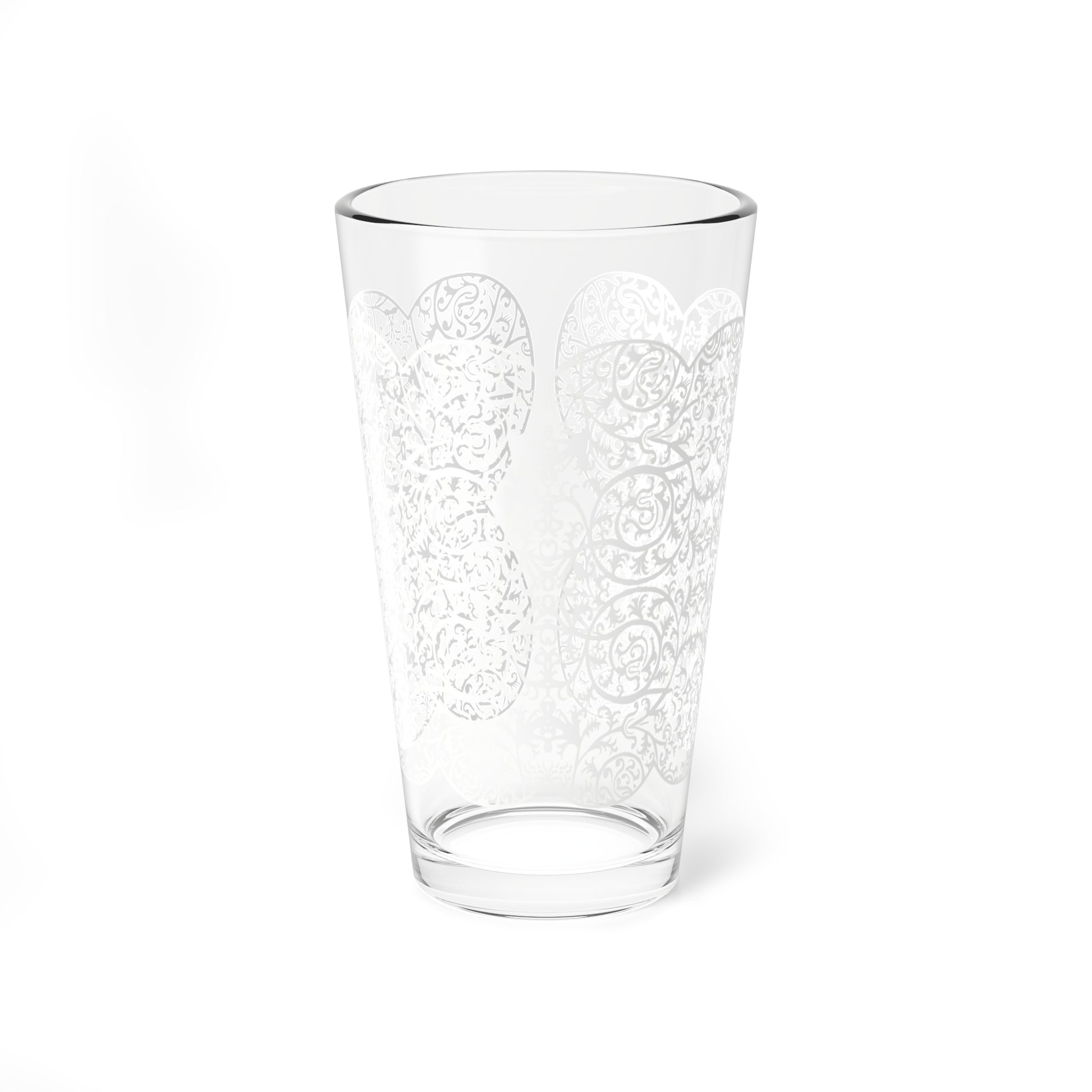 Clear glass with floral lace embossing on a white background