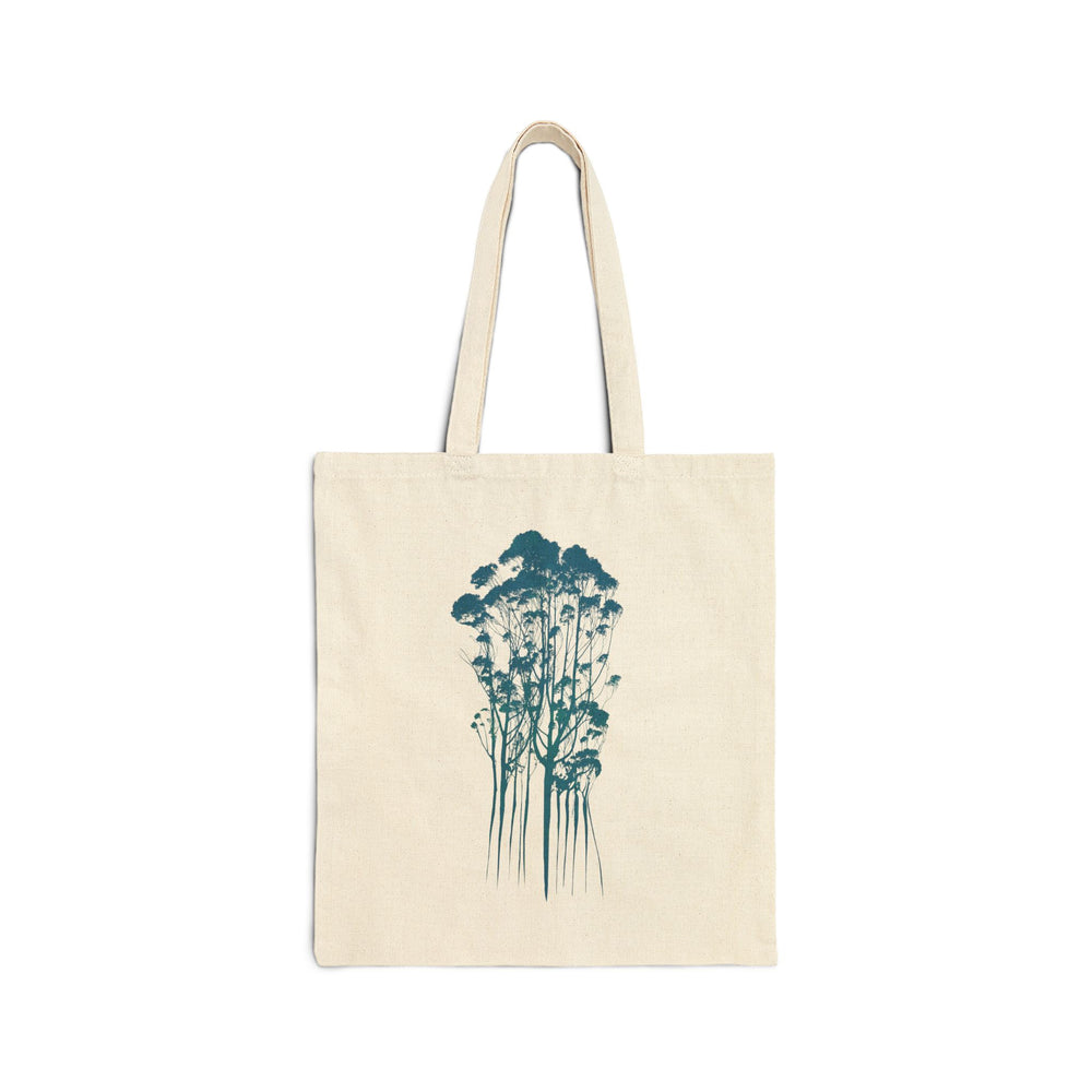 Eco-Friendly Cotton Canvas Tote Bag with Delicate Trees Drawing in Natural flat view
