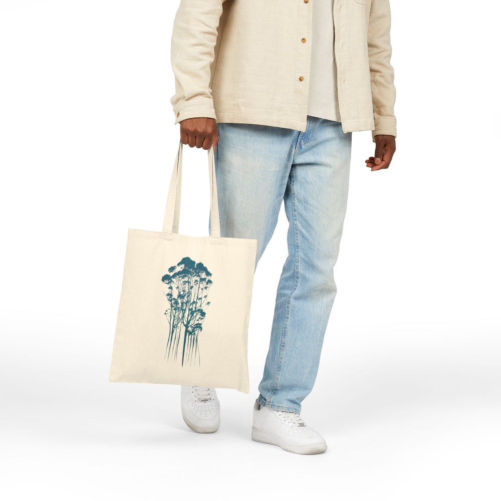 Eco-Friendly Cotton Canvas Tote Bag with Delicate Trees Drawing in Natural being held