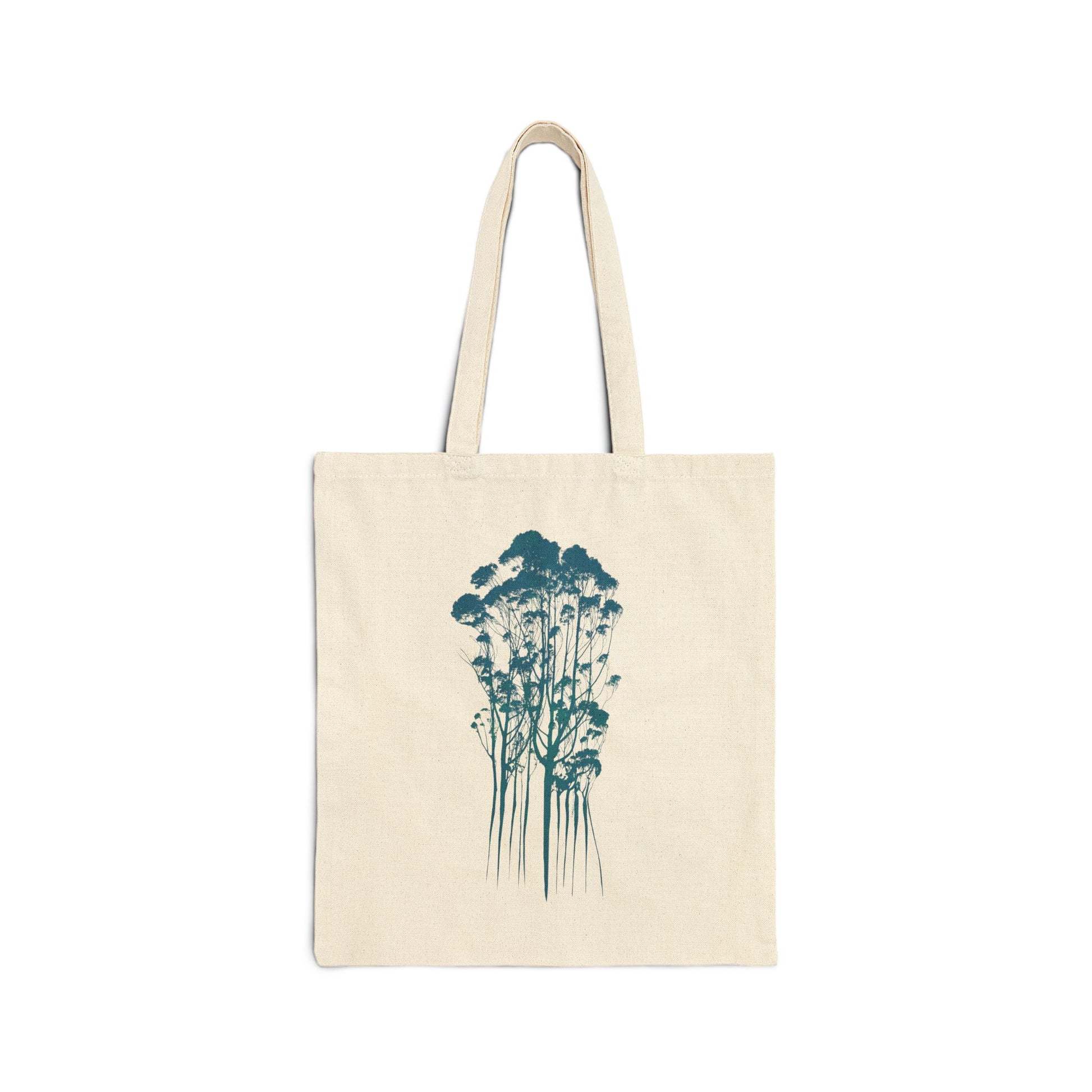 Eco-Friendly Cotton Canvas Tote Bag with Delicate Trees Drawing in Natural