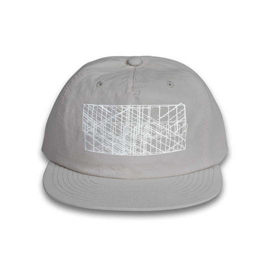 Eco-Conscious Recycled Nylon Surf Cap Hat with Digi Board Lines in Storm gray color hat and white lines in the print.