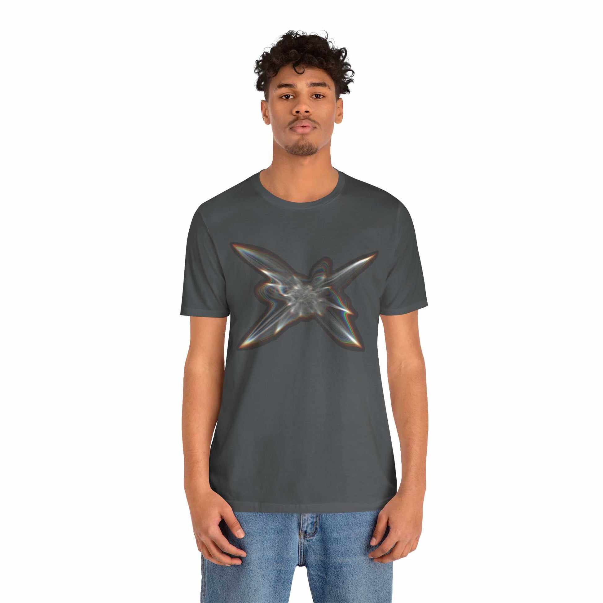 Guy wearing the Light Within graphic tee in Asphalt color.