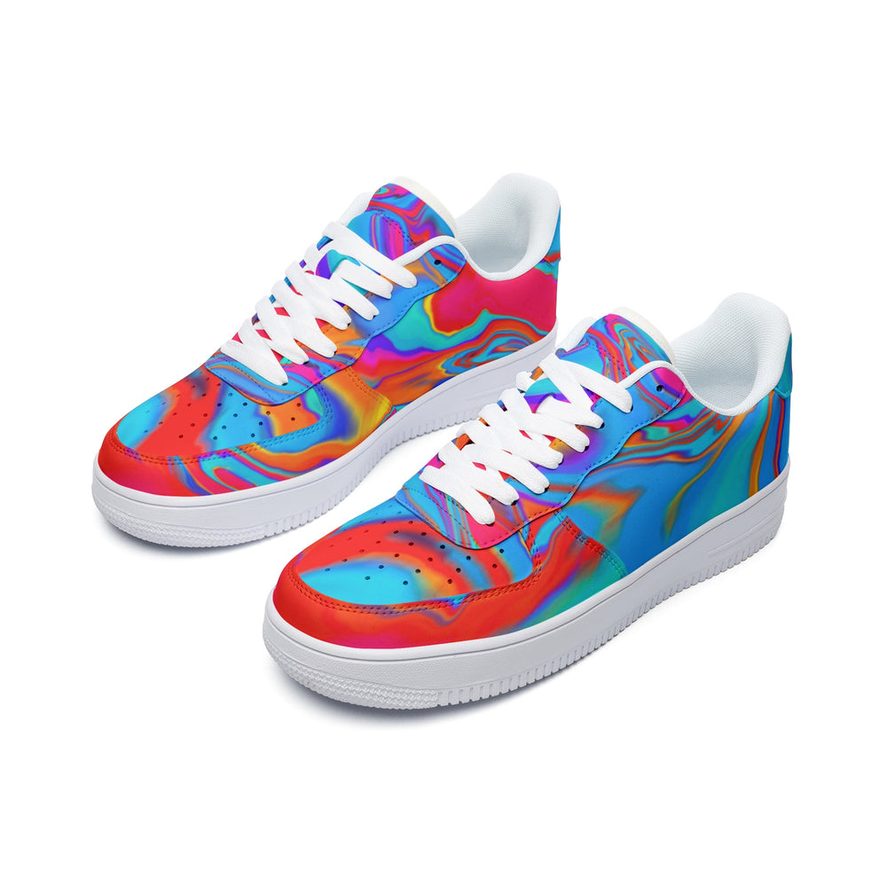View of bold psychedelic Low Top Leather Sneakers with Abstract Improvisation