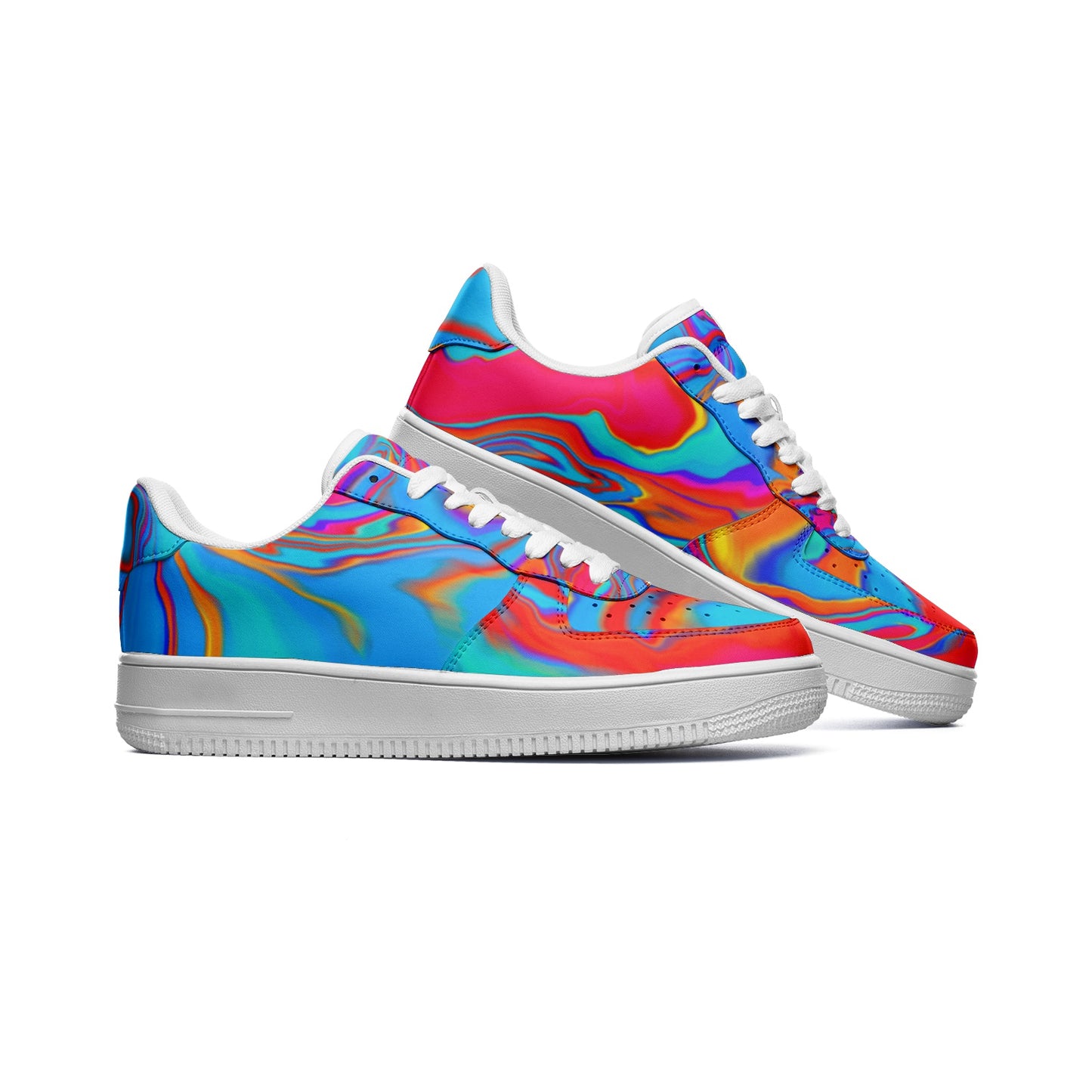 Side view of both color shoes called Low Top Leather Sneakers with Abstract Improvisation