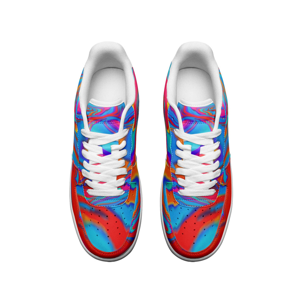 Top view of psychedelic Low Top Leather Sneakers with Abstract Improvisation