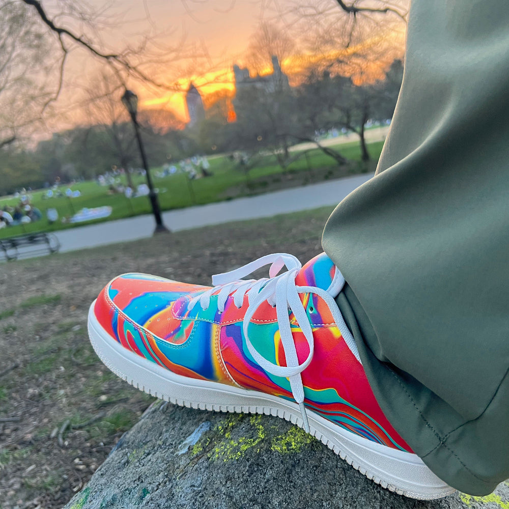 Low Top Leather Sneakers with Abstract Improvisation worn at Central Park NYC