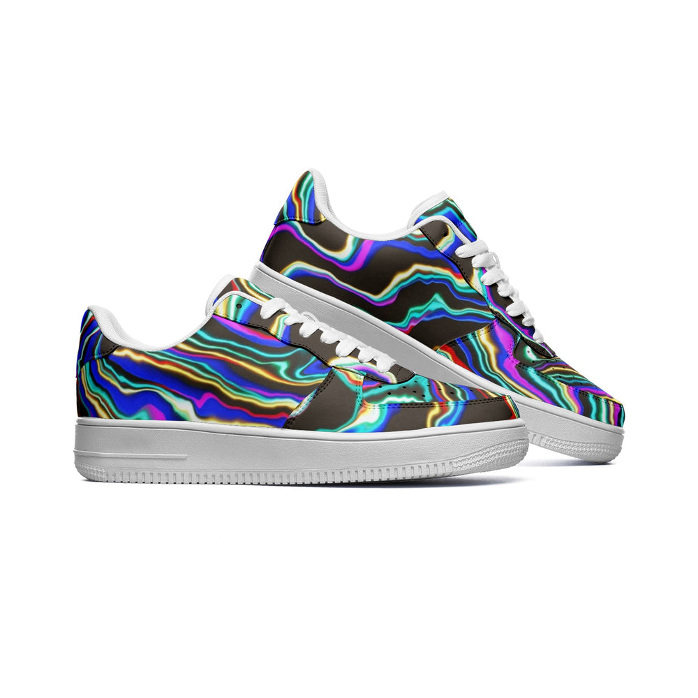 Side view of Low Top Leather Sneakers with Colorful Dark Abstract