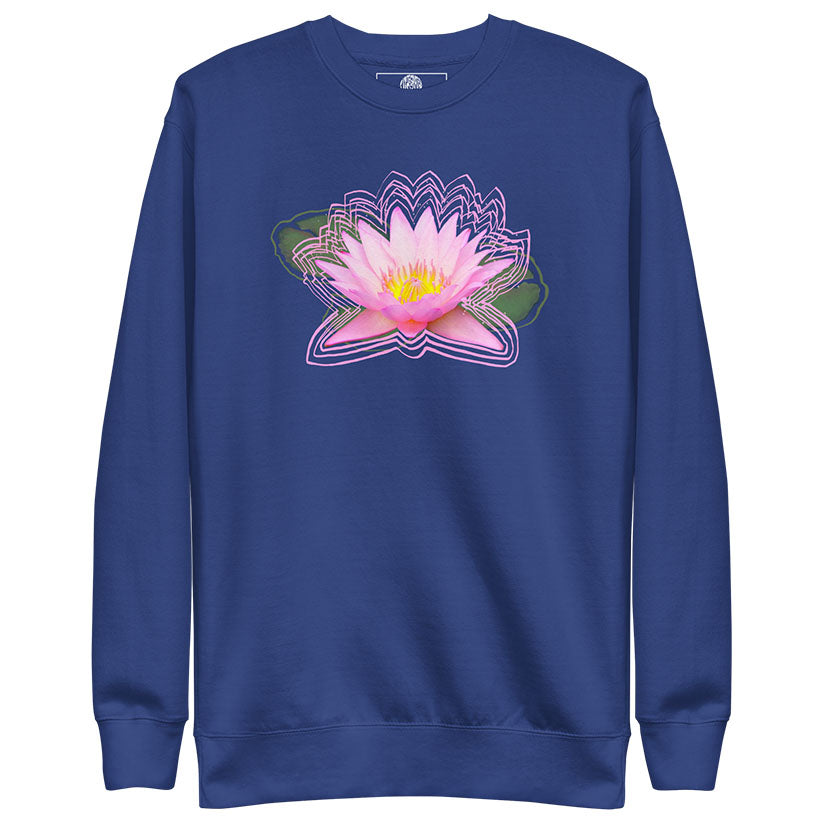 Team Royal Blue sweatshirt with a pink lotus flower design on a white background