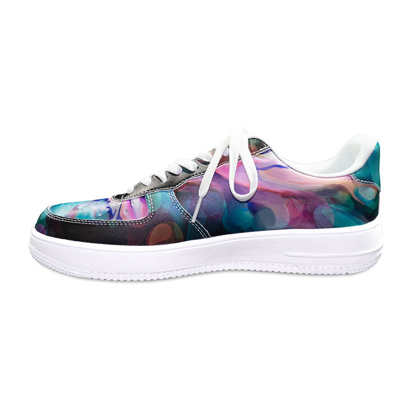 Side view of  Unisex Low Top Leather Sneakers Abstract Asymmetrical