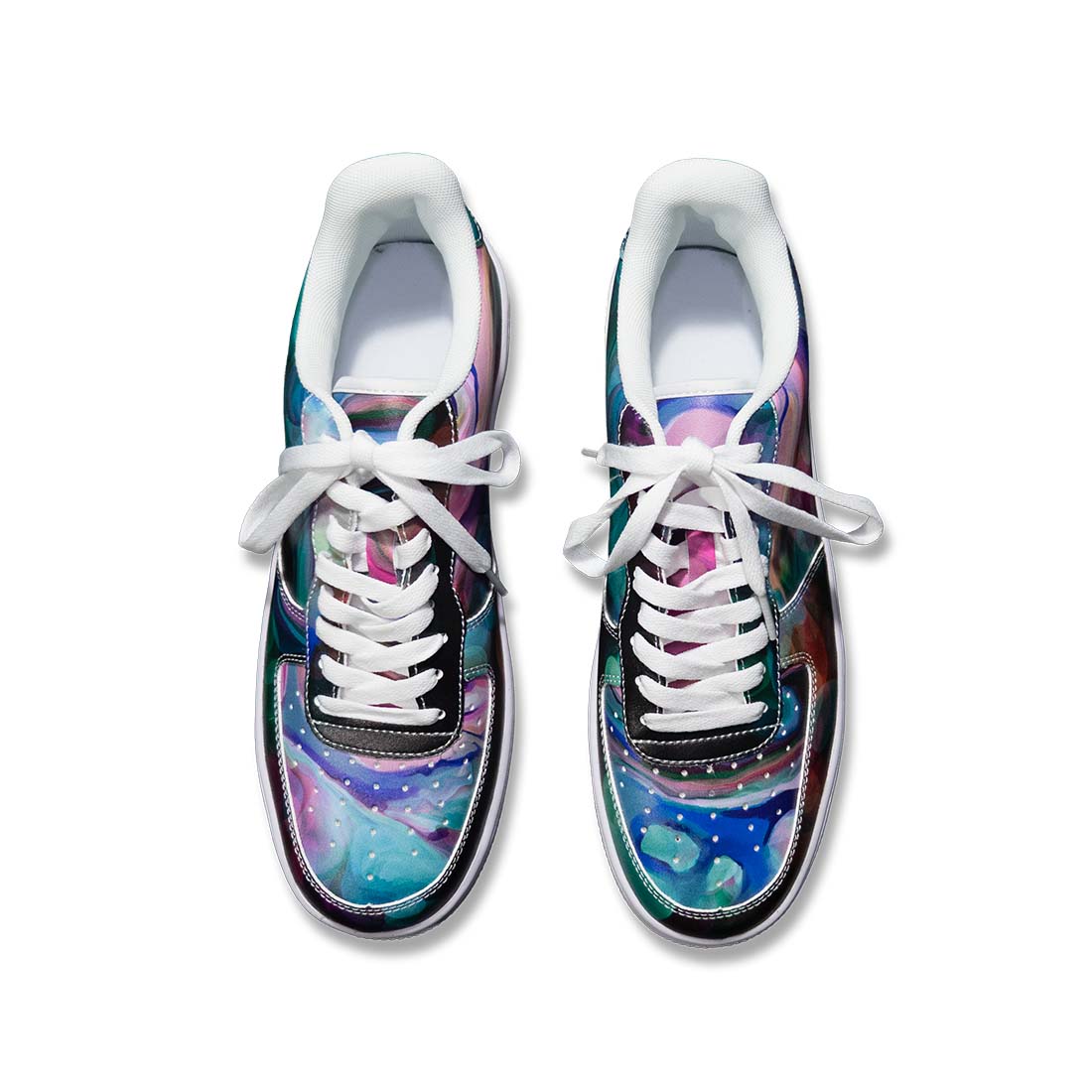 Top view of Unisex Low Top Leather Sneakers Abstract Asymmetrical