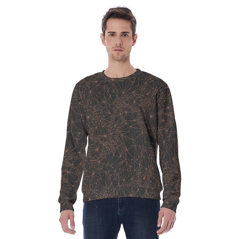 Man wearing Dark gray men's sweatshirt with orange geometric lines