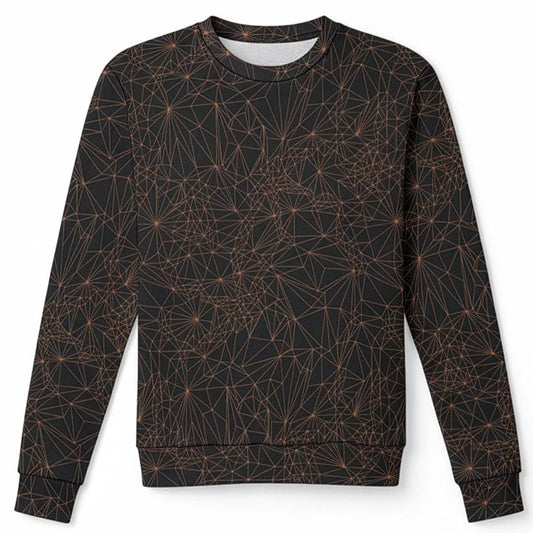 Integrated Visions Tri-mesh Geometric sweatshirt with dark gray background and orange geometric lines on a white background
