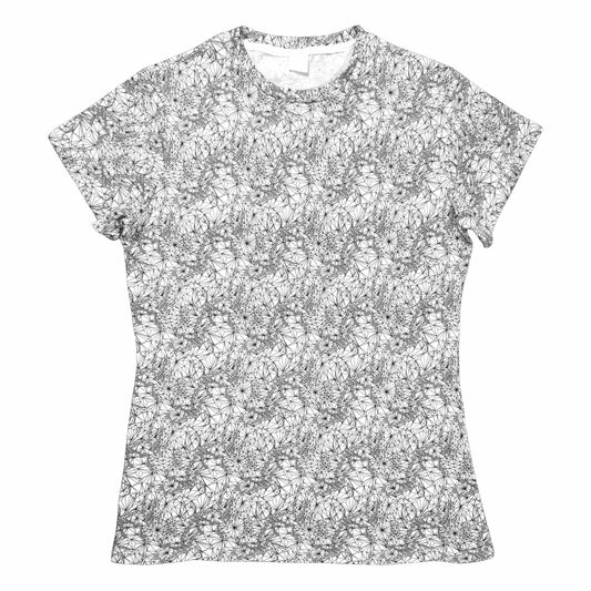 Black and White Tri-Mesh Geometric Womens Cotton T-shirt