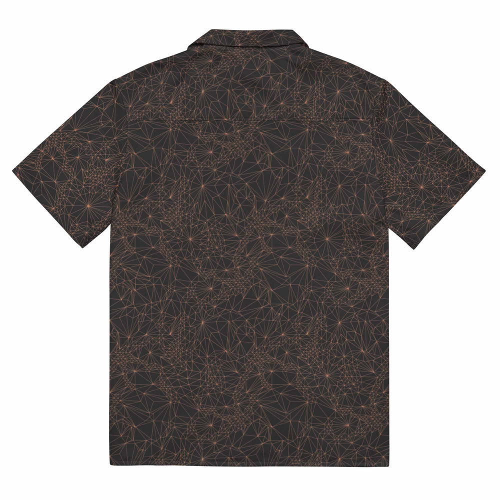 Back view of Dark Tri Mesh Geometric button-up shirt on a white background