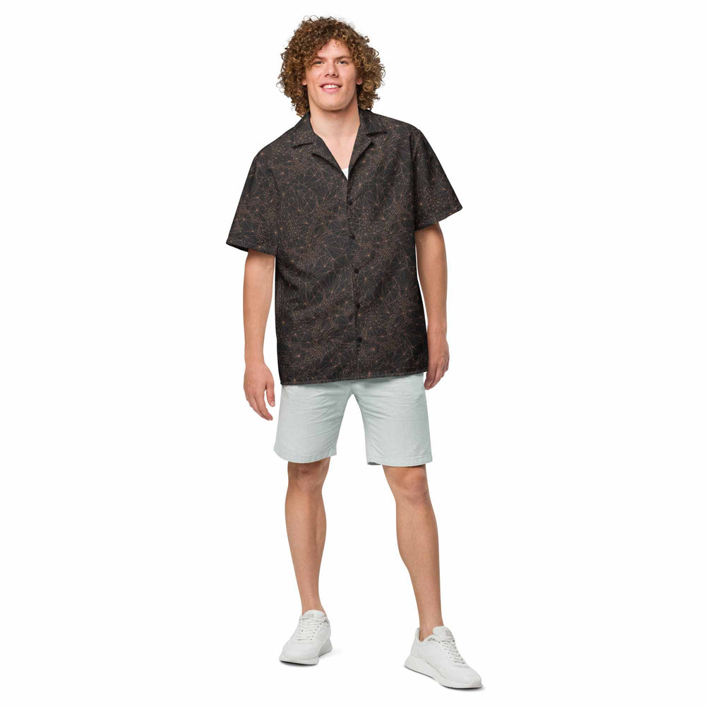 Guy wearing Dark Tri Mesh Geometric button-up shirt
