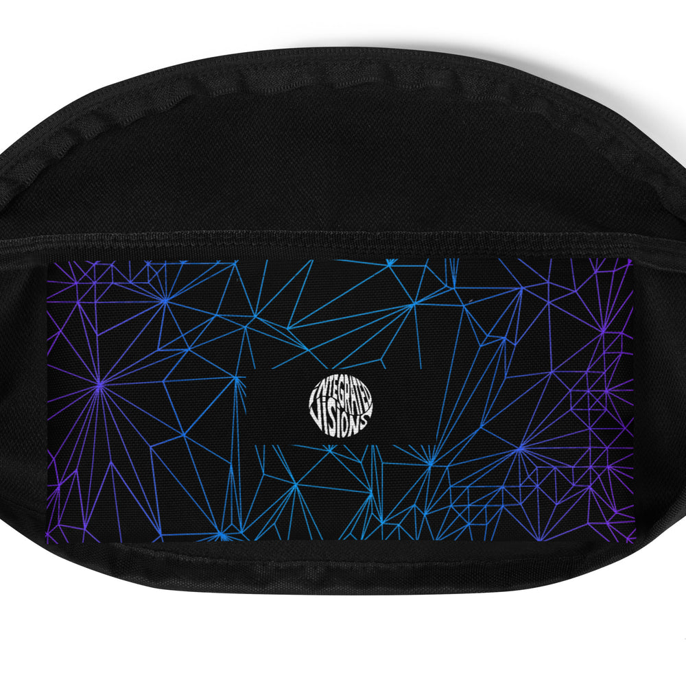 Detail of inside pocket of Fanny Pack with Tri-Mesh Geometric Pattern with a gradient on a black background.