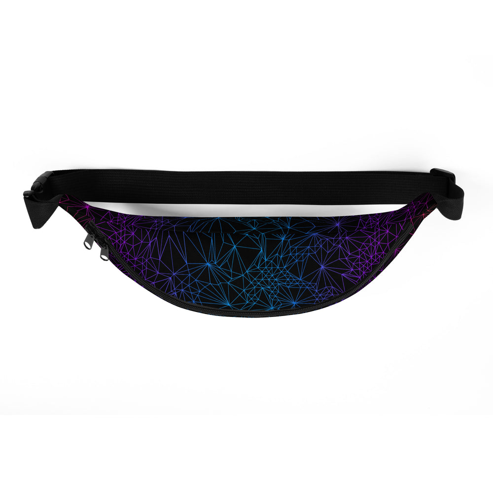 Top view of the Fanny Pack with Tri-Mesh Geometric Pattern with a gradient on a black background sitting on a white surface.