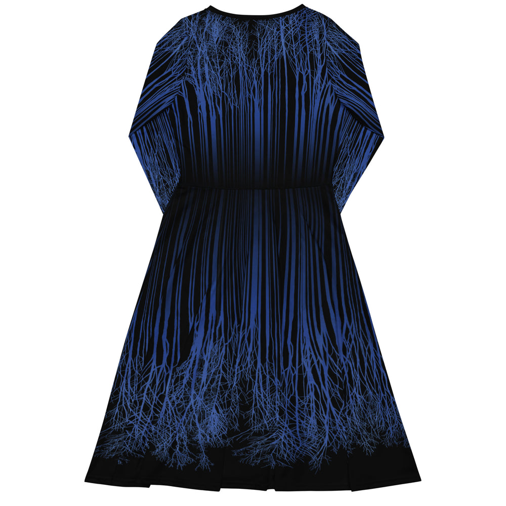 Back View of Down Trees Long Sleeve Midi Dress by Michelle Penland Dodson