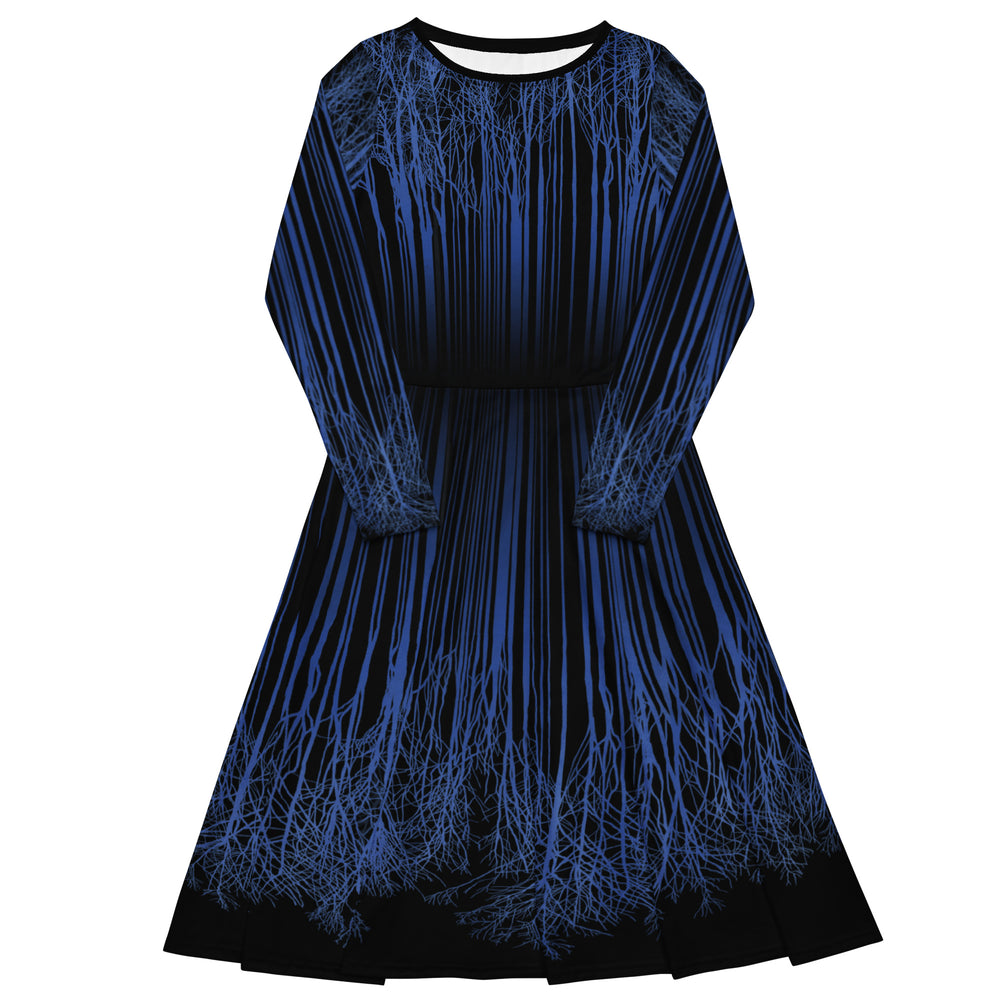 Front View of Down Trees Long Sleeve Midi Dress