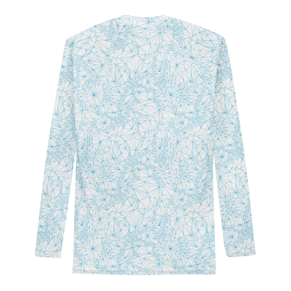 back view of mens uv protection long sleeve shirt with tri-mesh geometric pattern