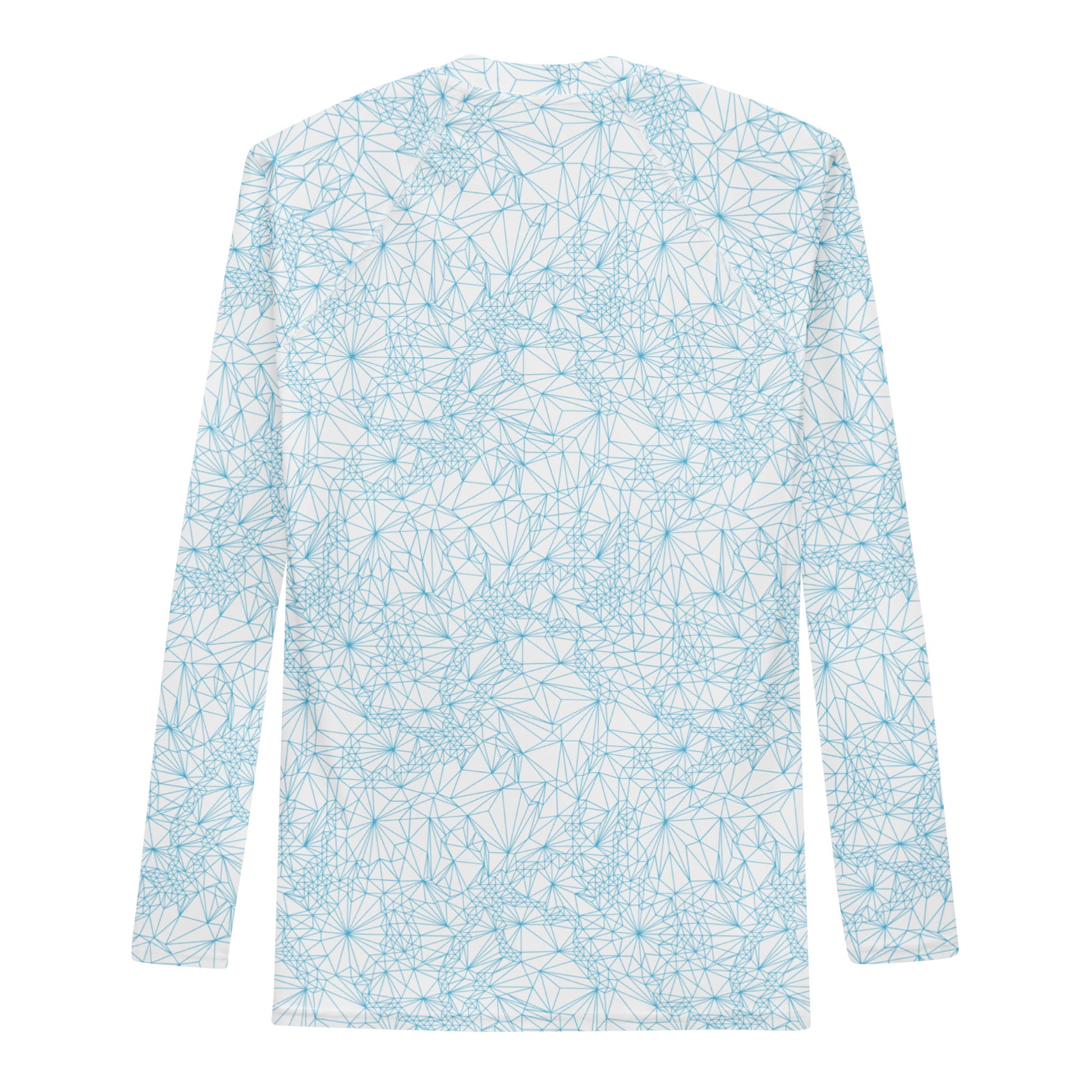 back view of mens uv protection long sleeve shirt with tri-mesh geometric pattern