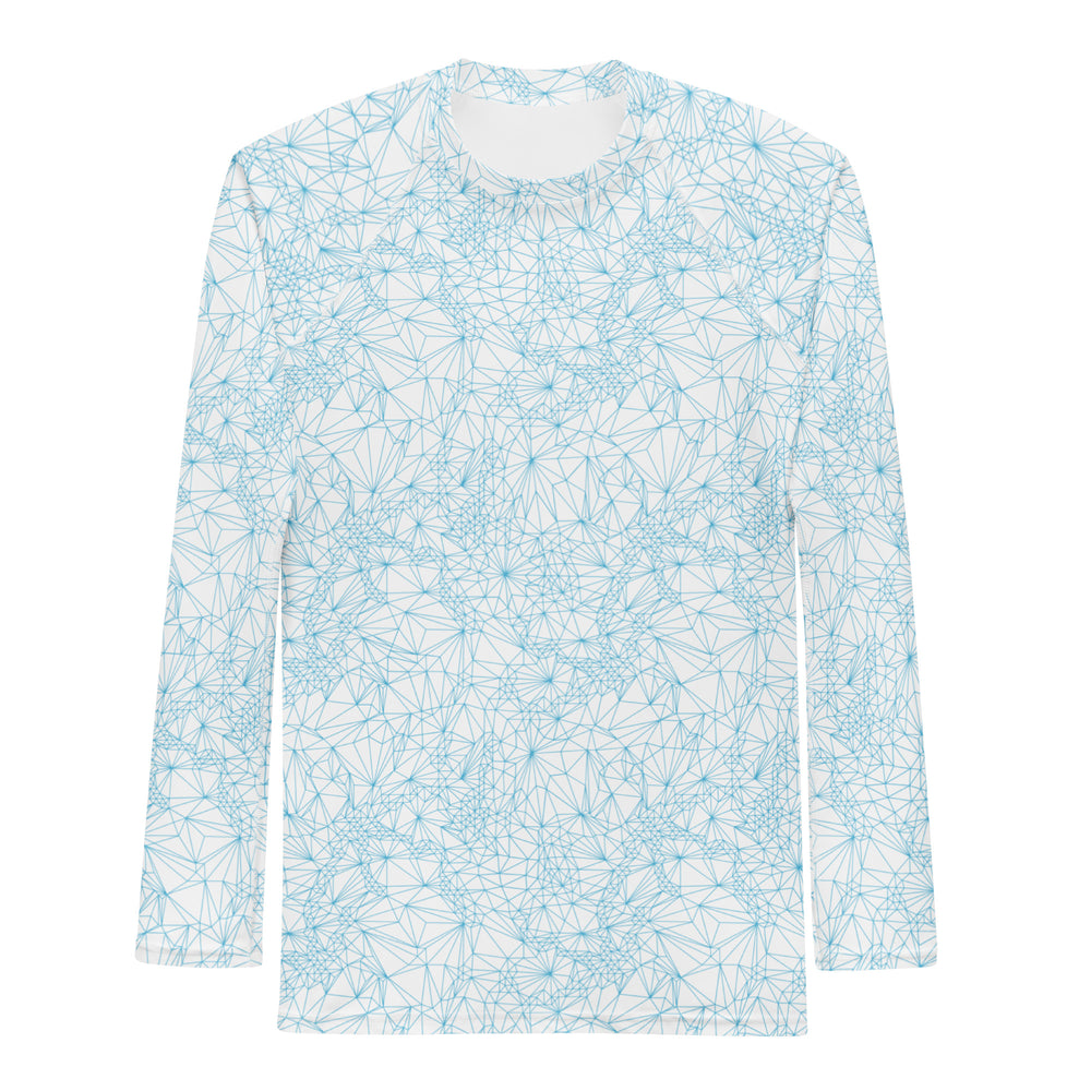 Front view of mens uv protection long sleeve shirt with tri-mesh geometric pattern